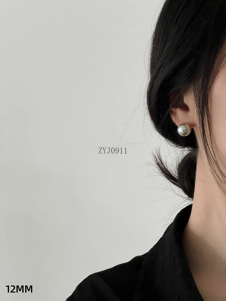 إبرة فضية بسيطة، فاصوليا رمادية صغيرة، أقراط من اللؤلؤ الرمادي الفضي البارد، أقراط رائعة