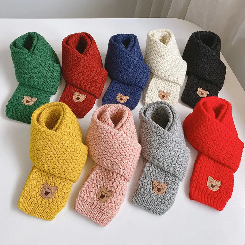 Korean Cute Bear Baby Scarf Autumn Winter Thick Windproof Boy Girl Knit Neckerchief Outdoor Anti-Cold 1-10 Years Kids Scarf