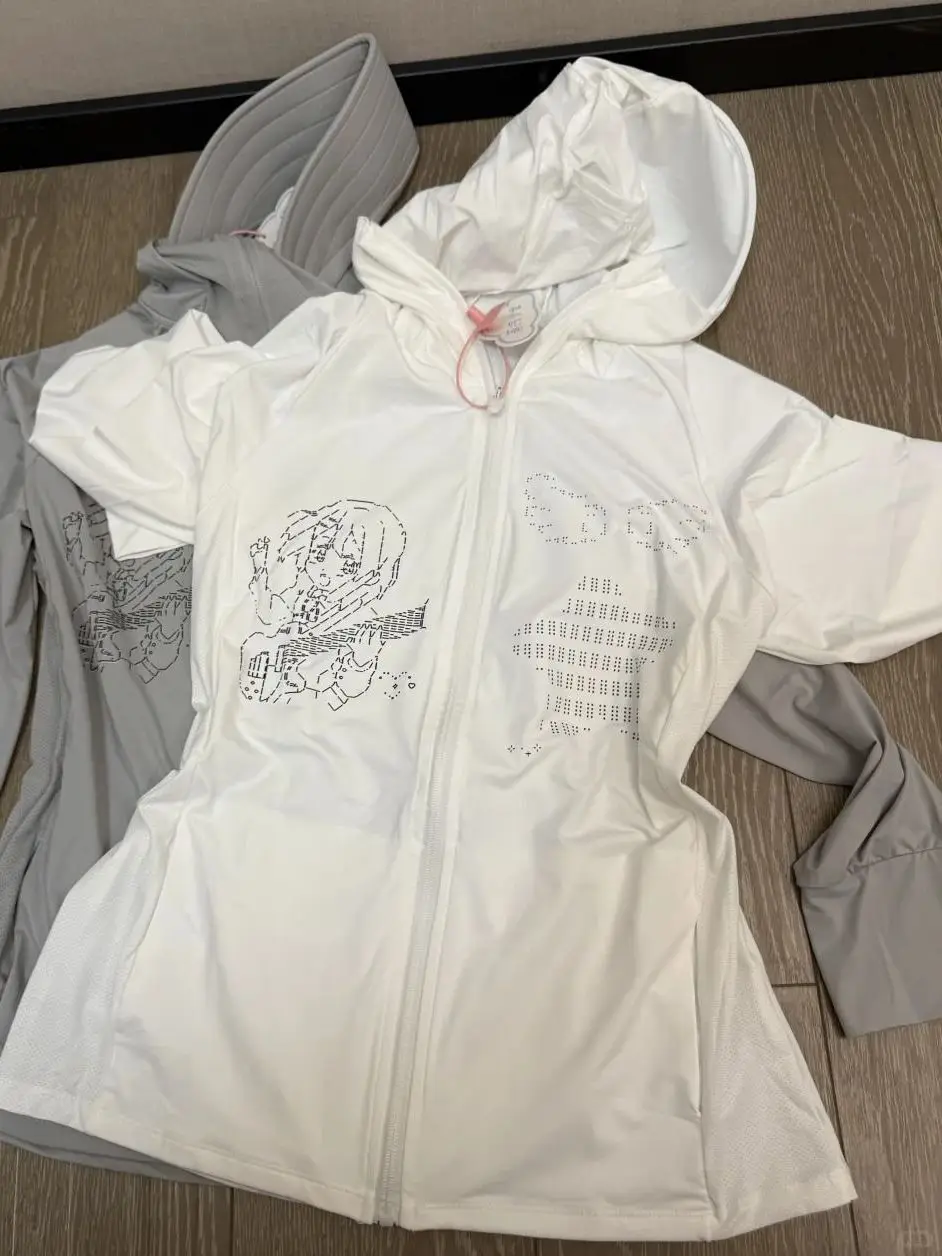 Japanese Anime Hoodie Women - Original Kawaii Sun Protection Cardigan, Y2K UV Protection Zip Up Jacket, Summer Casual Cute Overs