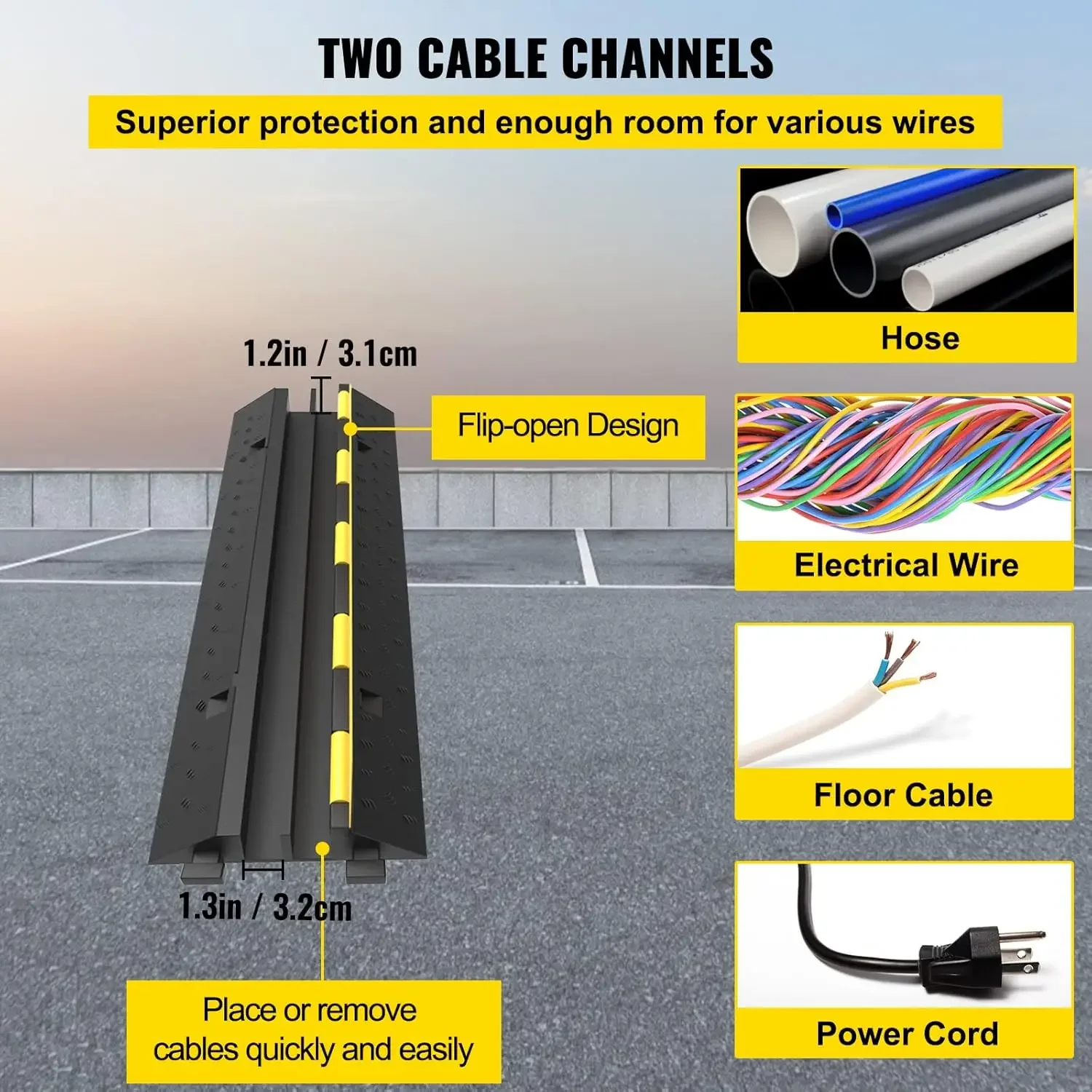 Rampa protectora de cable, 4 paquetes de joroba de velocidad de 2 canales, capacidad de carga de 11000 libras clasificada de velocidad modular de goma