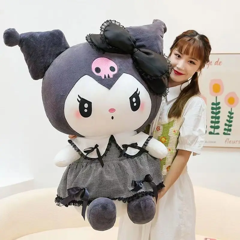 Sanrios Big Size Black Kuromi Mymelody Plush Stuffed Dolls Kawaii Cartoon Sofa Cushion Pillow Dark Gothic Lace Toy Gift For Girl