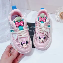 Minnie Mouse Sneakers para crianças, sapatos casuais, rosa, desenhos animados, mickey, meninas, bebê, tênis, fofo, moda