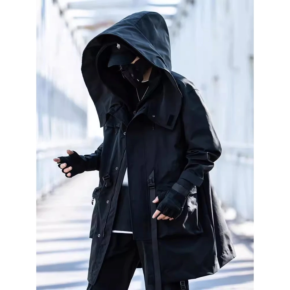 Men Autumn Winter Long Jacket Windbreaker 2024 New Fake two-piece Functional Coats Mens Loose Jackets Techwear Harajuku