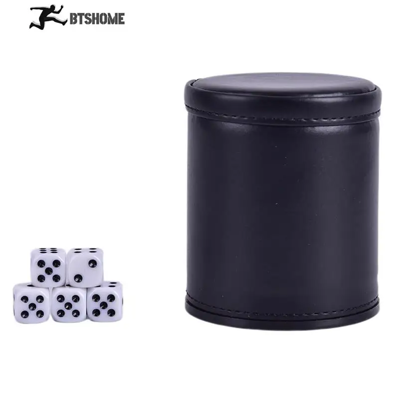 2020 Foreign Trade New PU Leather Flannel Mute Dice Cup Bar Game Supplies with 5 dices