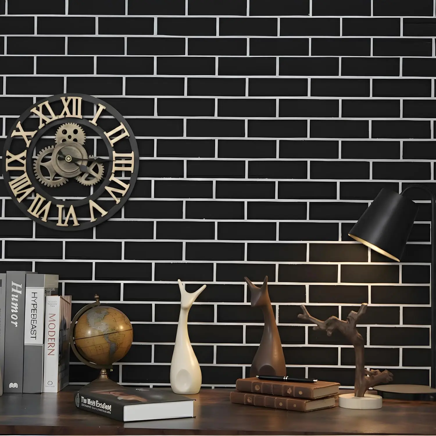 Retro Black Brick Wallpaper for Restaurant or Bar Decor - Realistic Texture, Modern Industrial Wall Mural