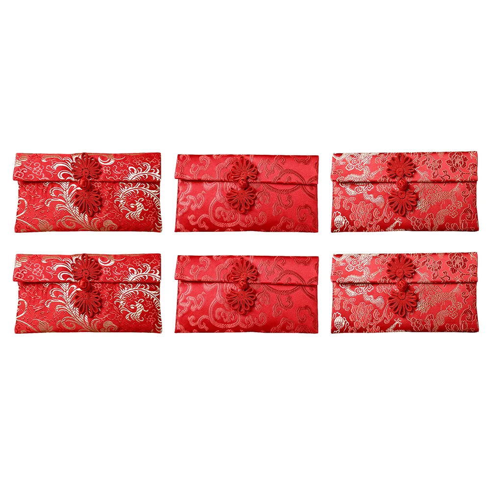 

6 Pcs Buckle Fabric Red Envelope Chinese Envelopes Gift Money Silk Style Packet Knot Brocade