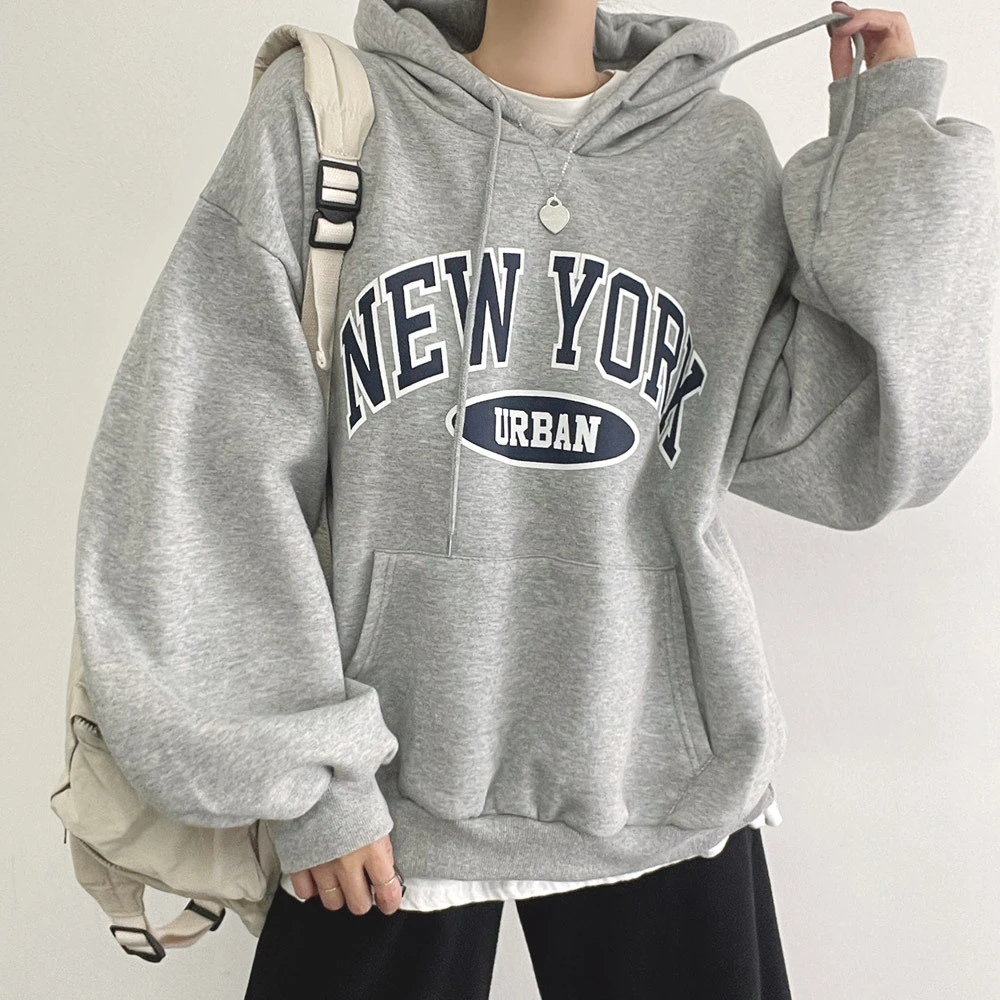 Felpa con cappuccio foderata Fce autunno inverno chic da donna lunga Sve Design vintage Sensation Lettering Casual Comodo streetwear