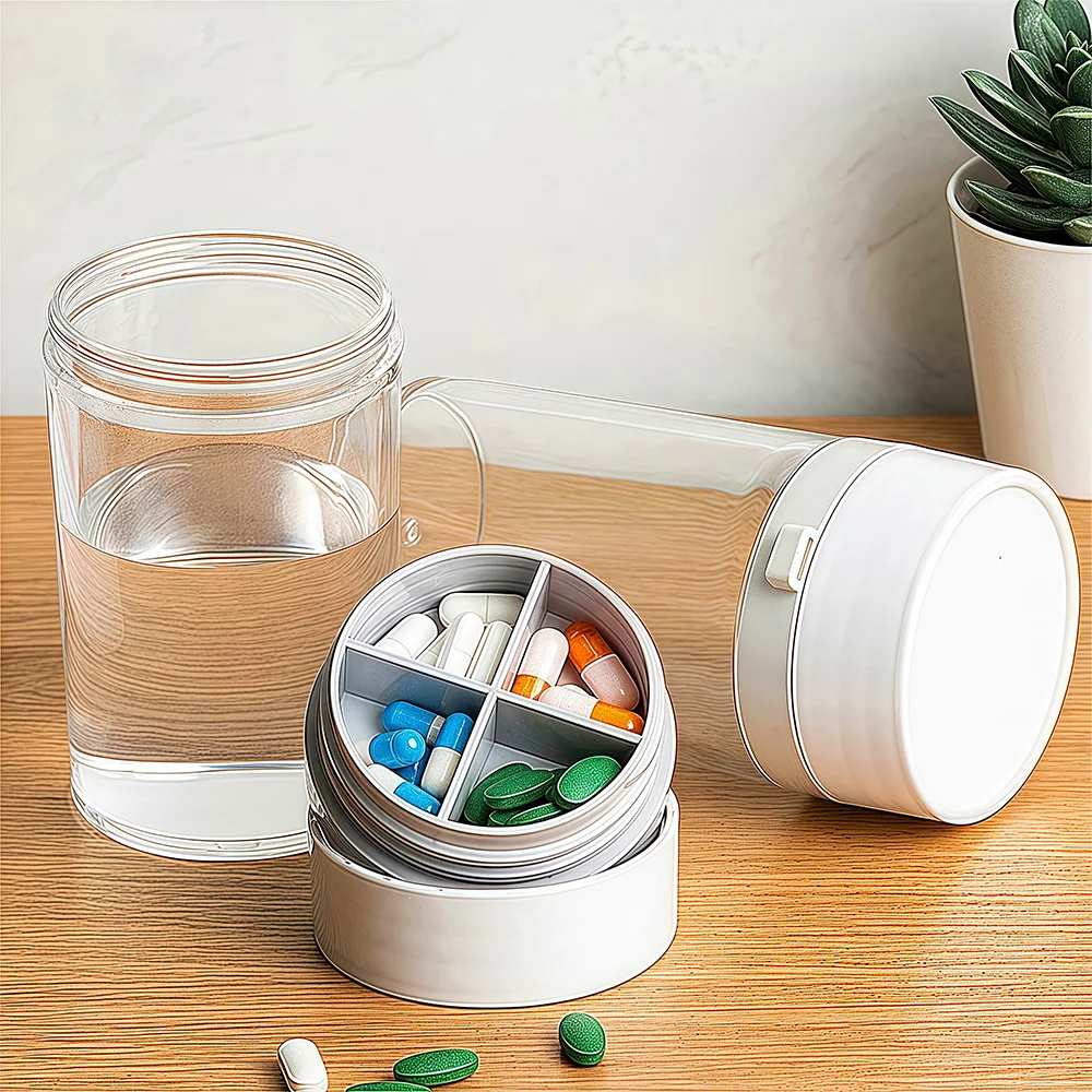 

1PCS Water Bottle & Pill Organizer, Travel Storage Container for Water, Juice, Vitamins, Large Pillbox for Outdoor Gym Travel