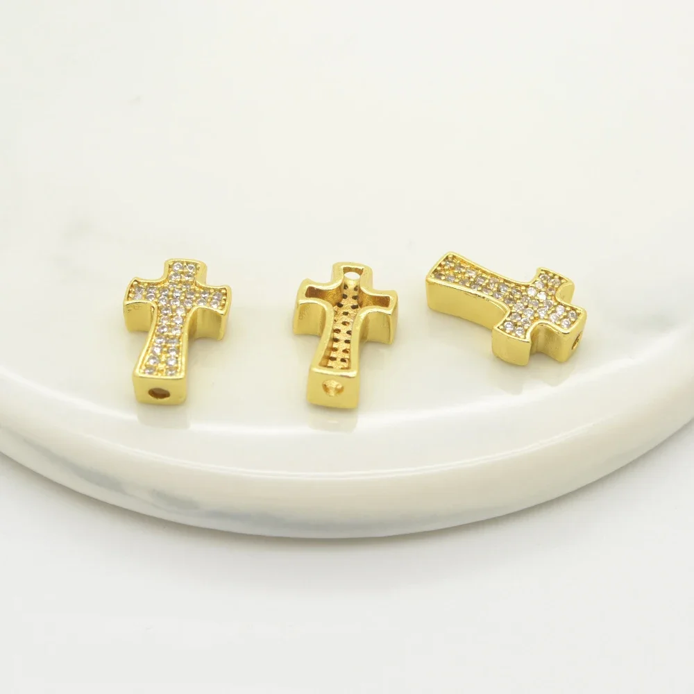 3 Pieces Cross Beads DIY Bracelet Necklace Chain Making Parts Copper Pave Inlay Zircon Christian Jewelry Accessories Wholesale