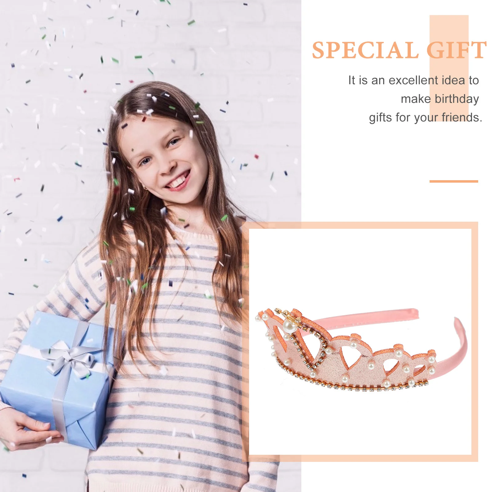 

Princess Crown Headband for Little Girls Elegant Birthday Party Hair Accessory Rhinestone Pearl Tiara Chic Performance Photo