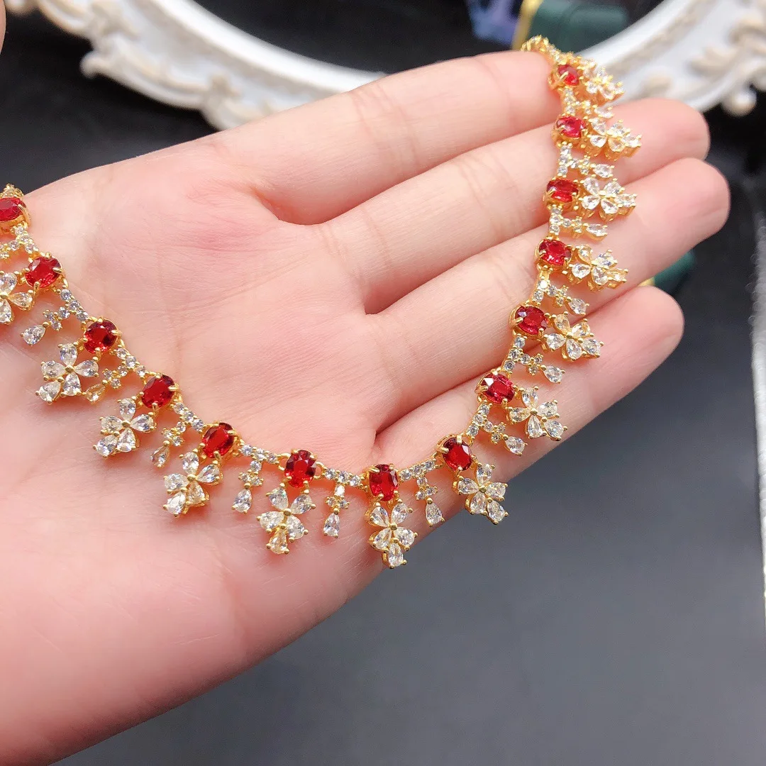 

FS 3.5*4.5 Natural Red Sapphire Fine Luxury Necklace Weddings Jewelry for Women S925 Sterling Silver With Certificate MeiBaPJ