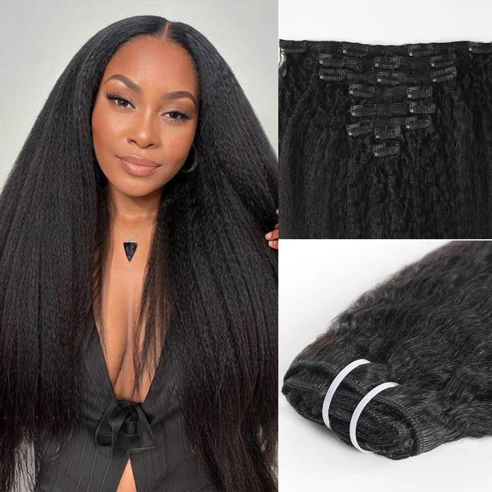 

Кудрявые прямые заколки из натуральных волос для женщин, наращивание человеческих волос, 100% необработанные бразильские волосы Remy