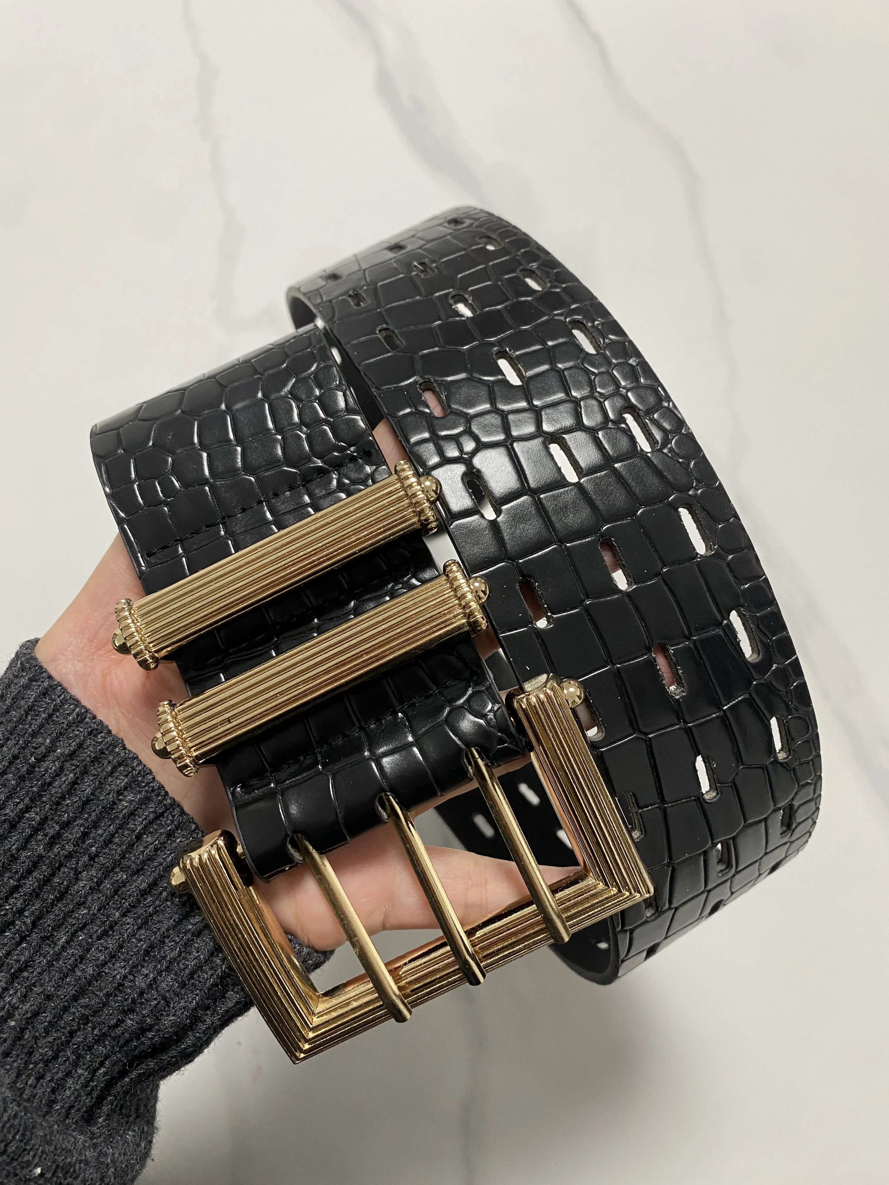 แฟชั่นผู้หญิงสีดํา PU หนัง Punk Cummerbunds หญิงชุดรัดตัวเข็มขัดตกแต่งเข็มขัดกว้าง TB378