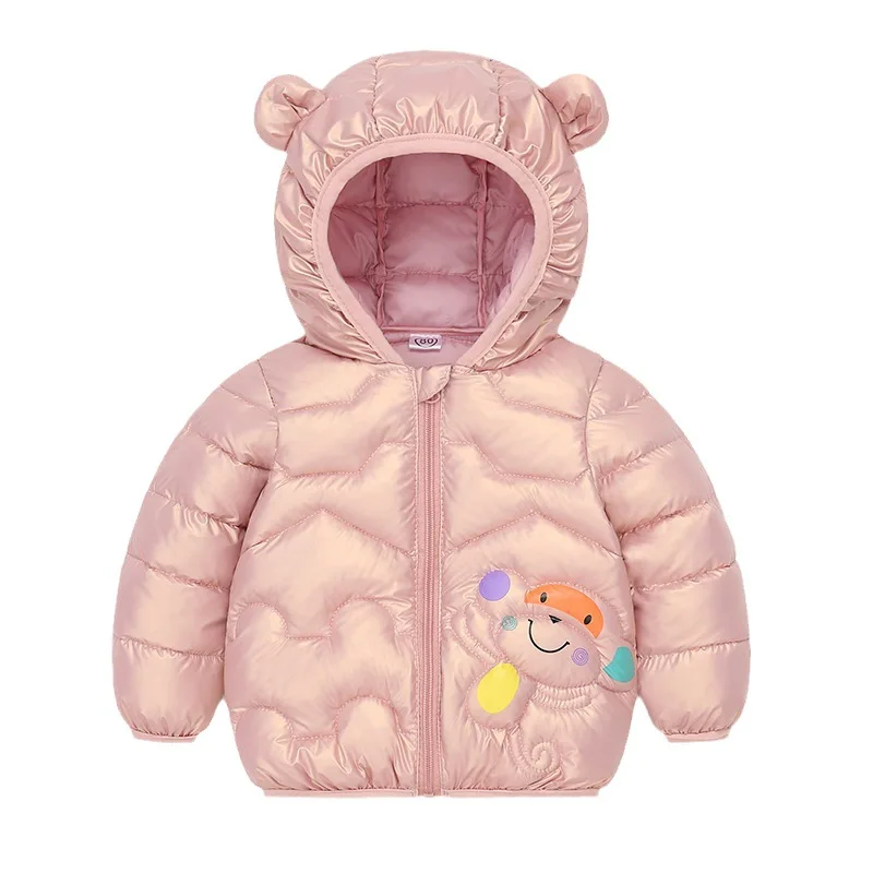 Autumn winter hooded Plush warmth jacket boys and girl fashionable cartoon printed Casual down coat 0-5 aged children\'s clothing