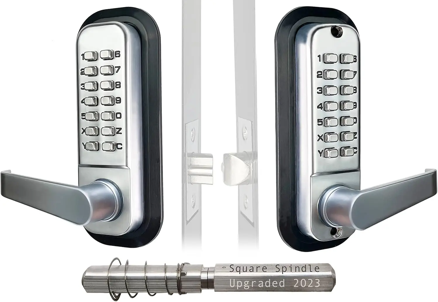 

Combination Lever Handle Door Lock - [Square Spindle] Easier Install - (Satin Chrome) 2023 Upgrade