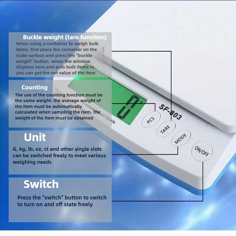 SF803 ميزان المطبخ الإلكتروني مقياس تقديم الطعام ميزان الطعام الإلكتروني 30 كجم/1 جرام مقياس الدقة الجدول مقياس المطبخ الرقمي #3