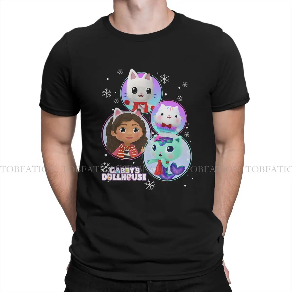 Gabby's Dollhouse Crewneck TShirts Christmas Character Snowflake Panels Distinctive Homme T Shirt New Trend Tops