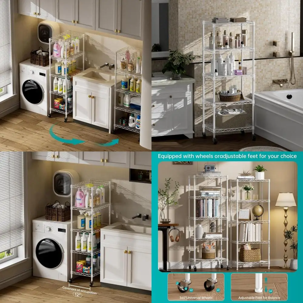 

Проволочные полки для хранения на кухне, шкафу и белья — металлическая полка на колесиках, узкий дизайн, белый