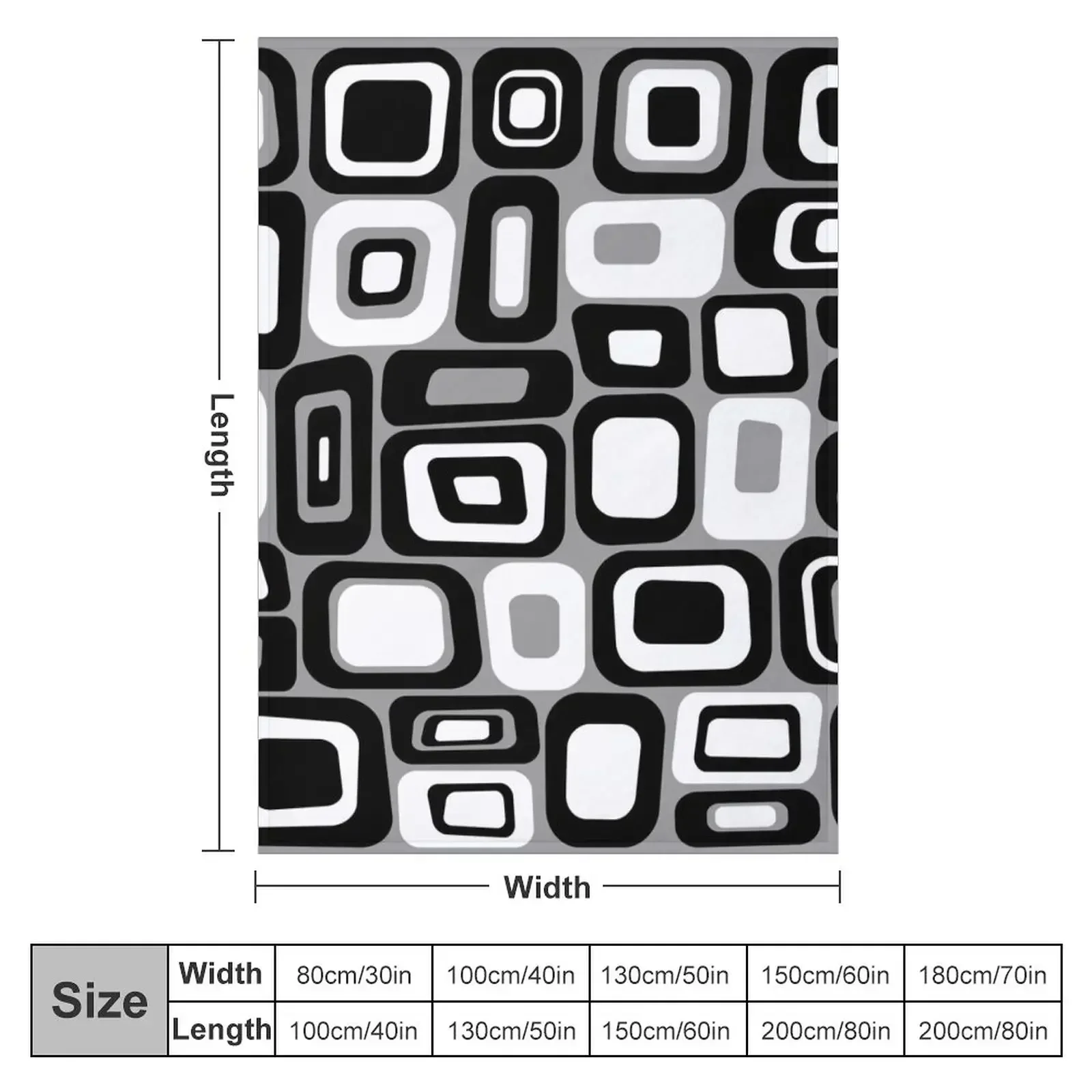 Gray, Black and White Modern Retro Geometric Mid Century Design Throw Blanket Furry Bed Blankets