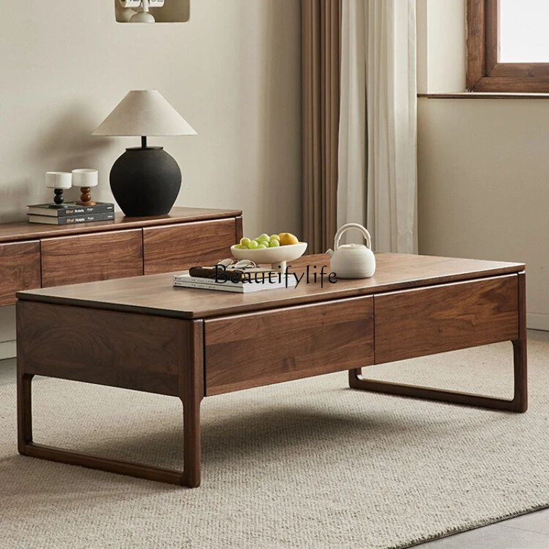 

-North American black walnut coffee table Nordic simple all-solid wood home living room storage low table