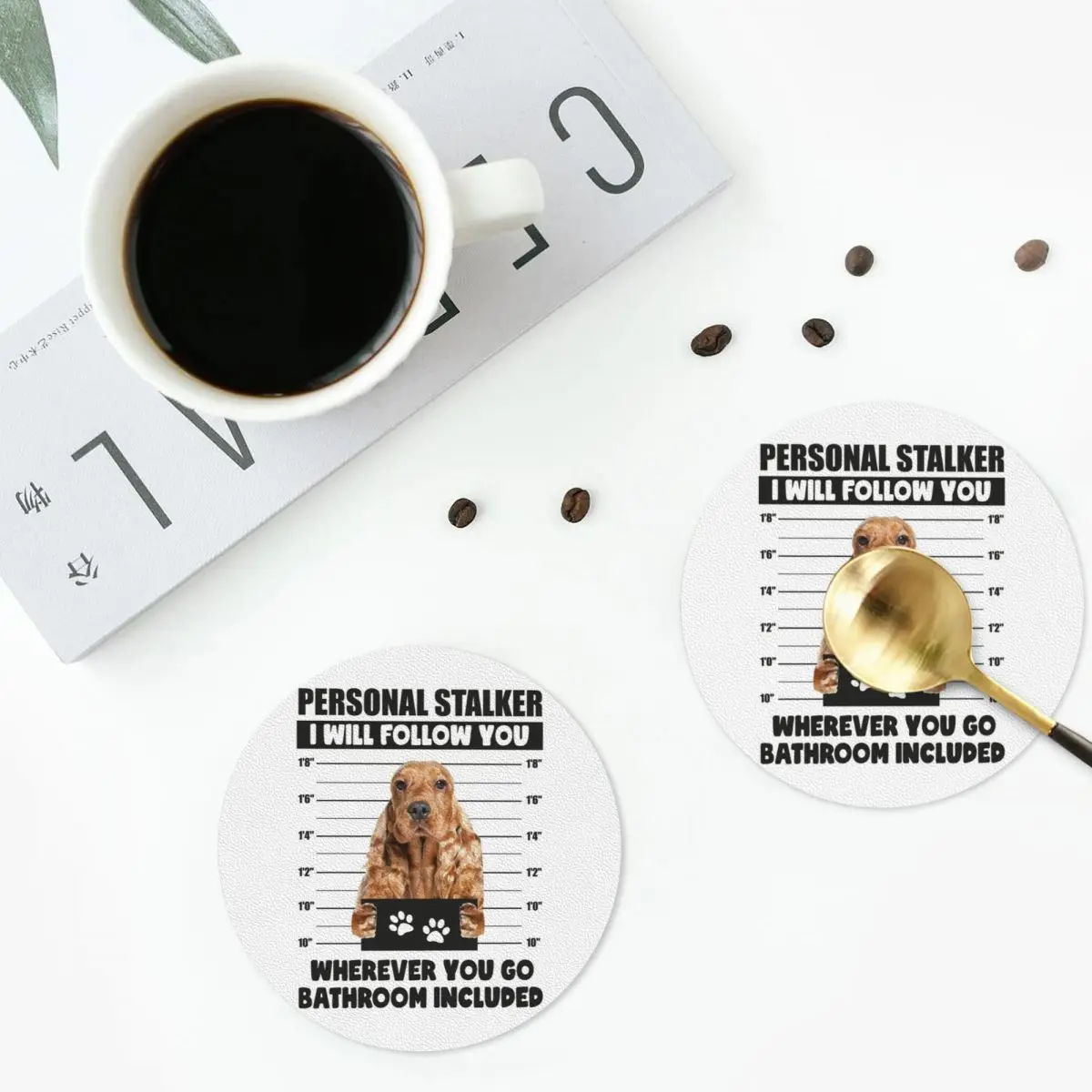 Funny English Cocker Spaniel Puppy Sayings Coasters PVC Leather Placemats Coffee Mats for Home Kitchen Dining Pads Set of 6