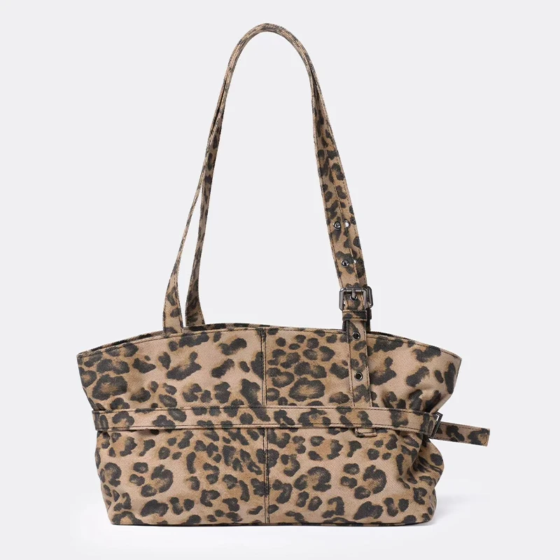 

Korean Y2k Leopard Belt Buckle Underarm Shoulder Bag,Large Capacity Designer Women Tote Bag,Trendy Commuter Top Handle Handbag