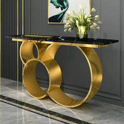 Modern gold stainless steel frame with marble top console table hallway table luxury for living room