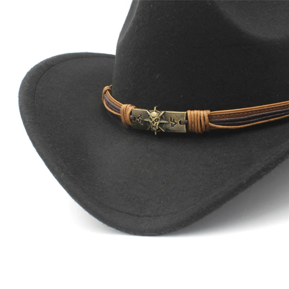 Damen Herren Cowboyhut Unisex Western Style Cowgirl Caps Fedoras mit handgefertigtem Hutband für Halloween Geburtstag Party Cosplay – Detail 3