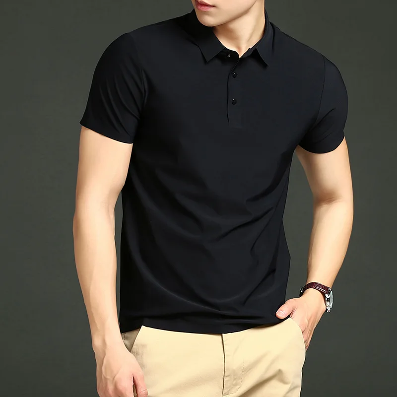 Golf Shirt  Crop Top Male Summer Seamless Gluing New Short Sleeved Elastic Force Lapel Collar Ice Shreds Work Clothes Leisure