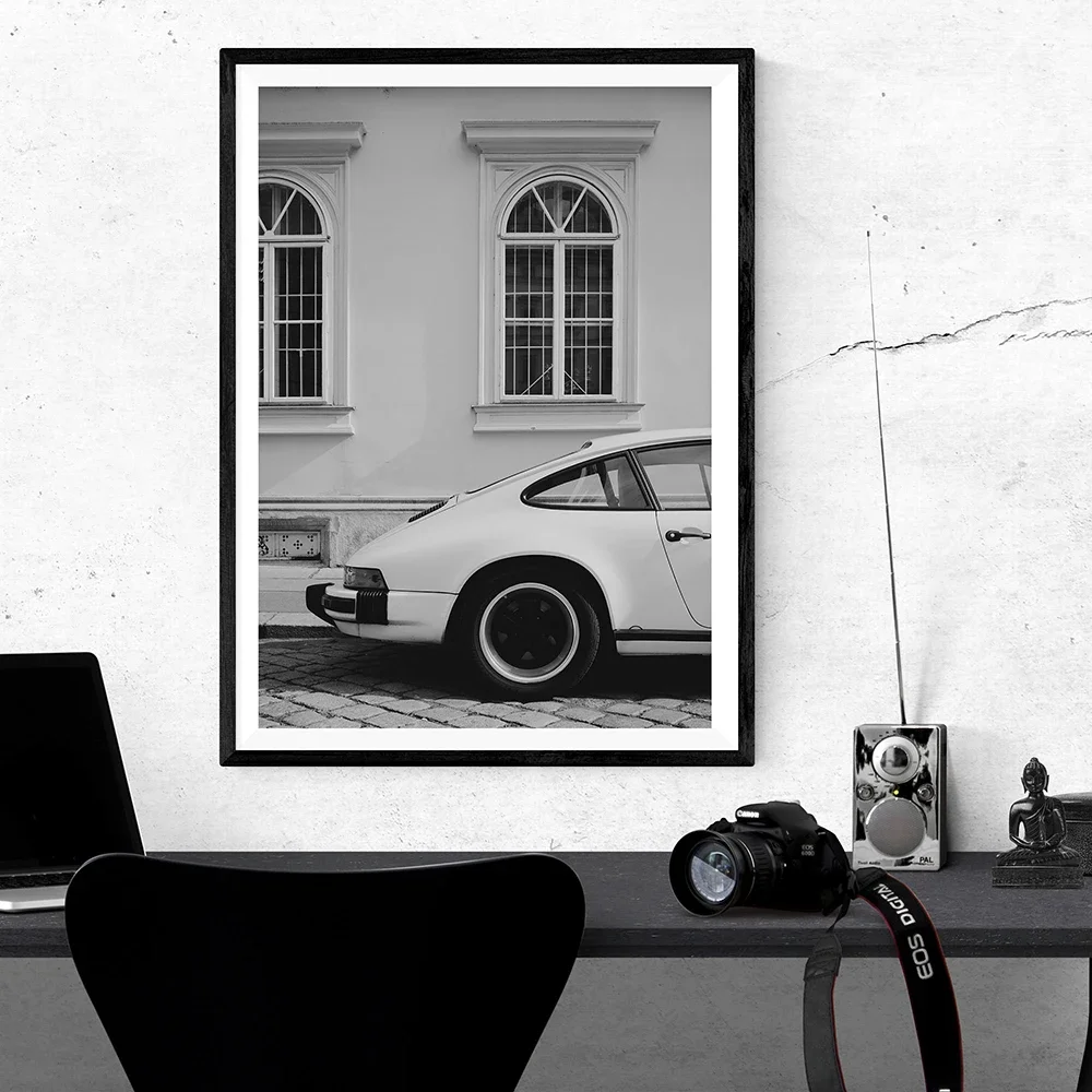 Wall Art Pictures Canvas Painting Car Rear View Poster Vehicle On The Street Black and White Vehicle Photography Home Decor