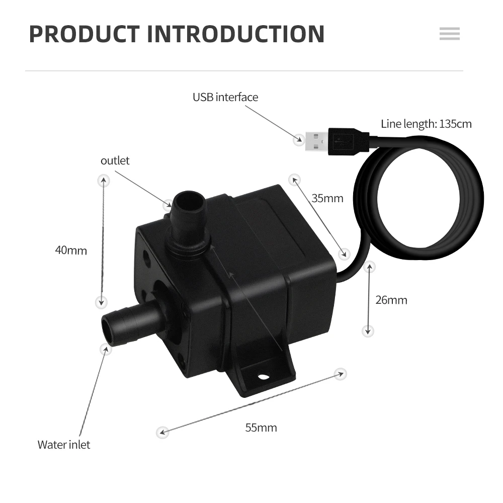 Ultra-cicha 5V Usb małej pompy 120L/H Mini zanurzalna domowa pompa wodna do zbiornik do hodowli ryb fontanny staw akwarium