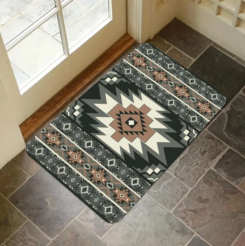 Indian Style Geometric Pattern Entryway Door Mat Carpet Rug Home Decoration Vintage Diamond Design Non-Slip Ethnic Floor Mat