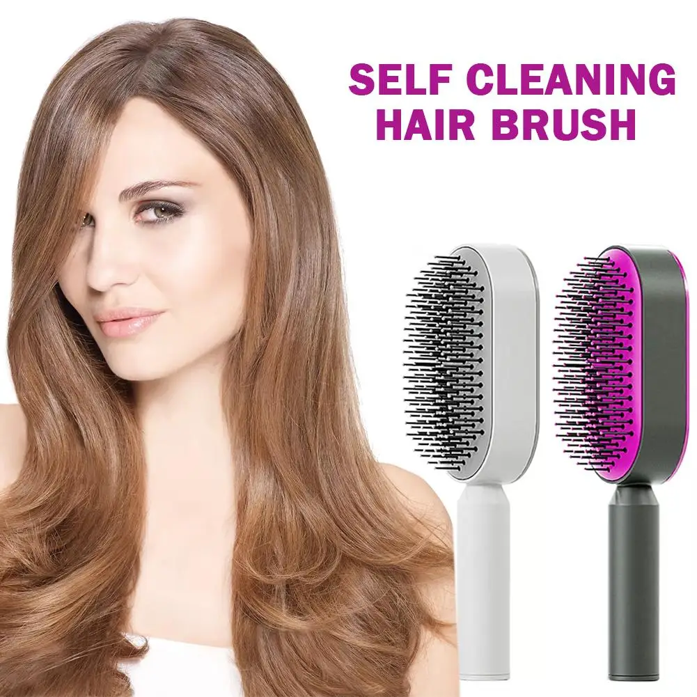 Self Cleaning Hair Brush For Women One-key Cleaning Hair Loss Massage Scalp Comb Anti-Static Hairbrush Dropshipping K7F7