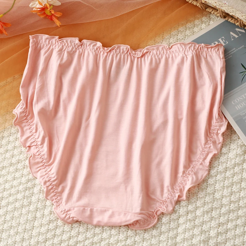 Women\'s Cotton Panties Large Sizes New Breathable Soft Modal Bow Ruffled High Waist Underwear Plus Size Women Cotton Briefs