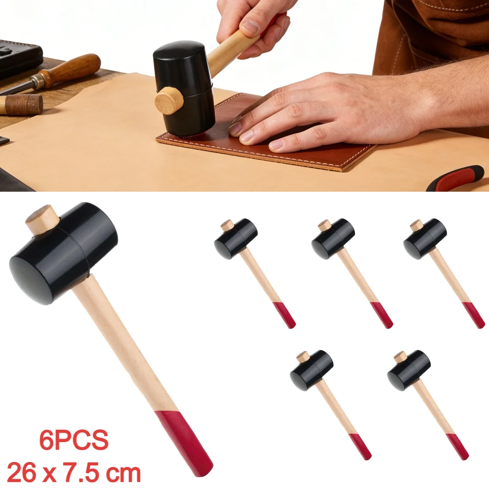 Martillo de goma de 6 piezas - Cabeza de martillo de goma duradera para camping, pisos, estacas de tienda de campaña, carpintería, trabajos de golpeo suave sin daños - Mango ergonómico (26x7.5cm)