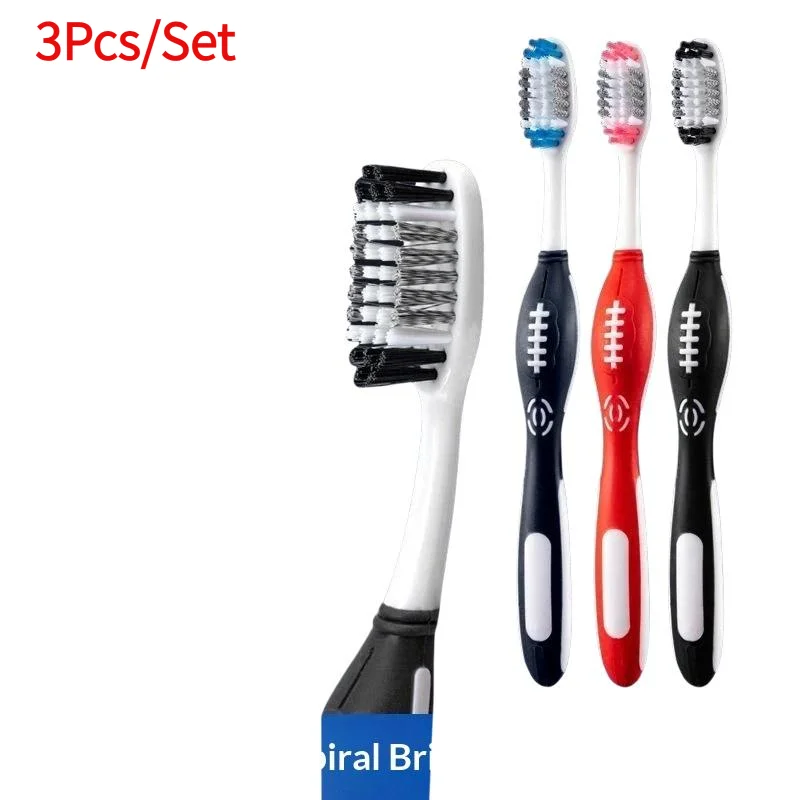 *3 Pcs Adult Medium Hard Bristle Toothbrushes Spiral Bristles Non Slip Grip for Home Deep Oral Cleaning