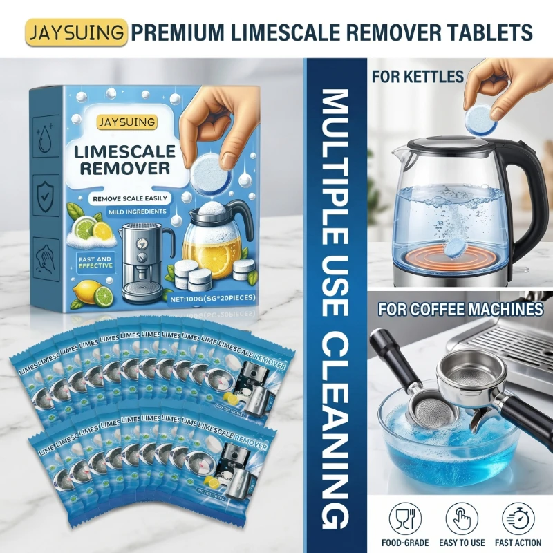 

Multi Purpose Descaling Effervescent Tablet for Clean Coffee Maker & Bathtub &Kettle Dishwasher Household Cleaning Scale Removal