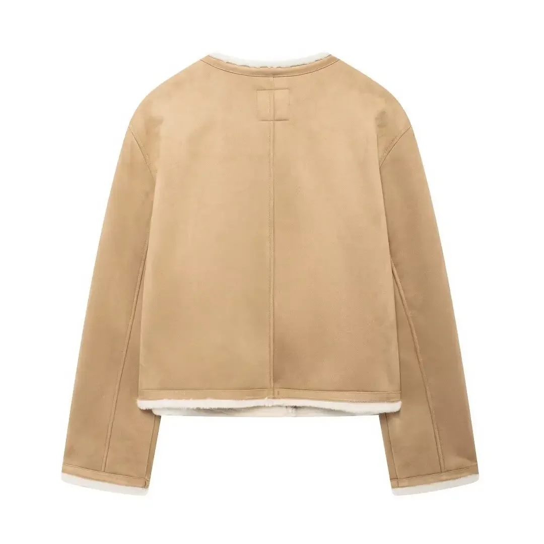 For Women Comfortable Casual Street Style Polyester Fabric Long Sleeve Fashionable Golden Button Double-Sided Jacket Outerwear