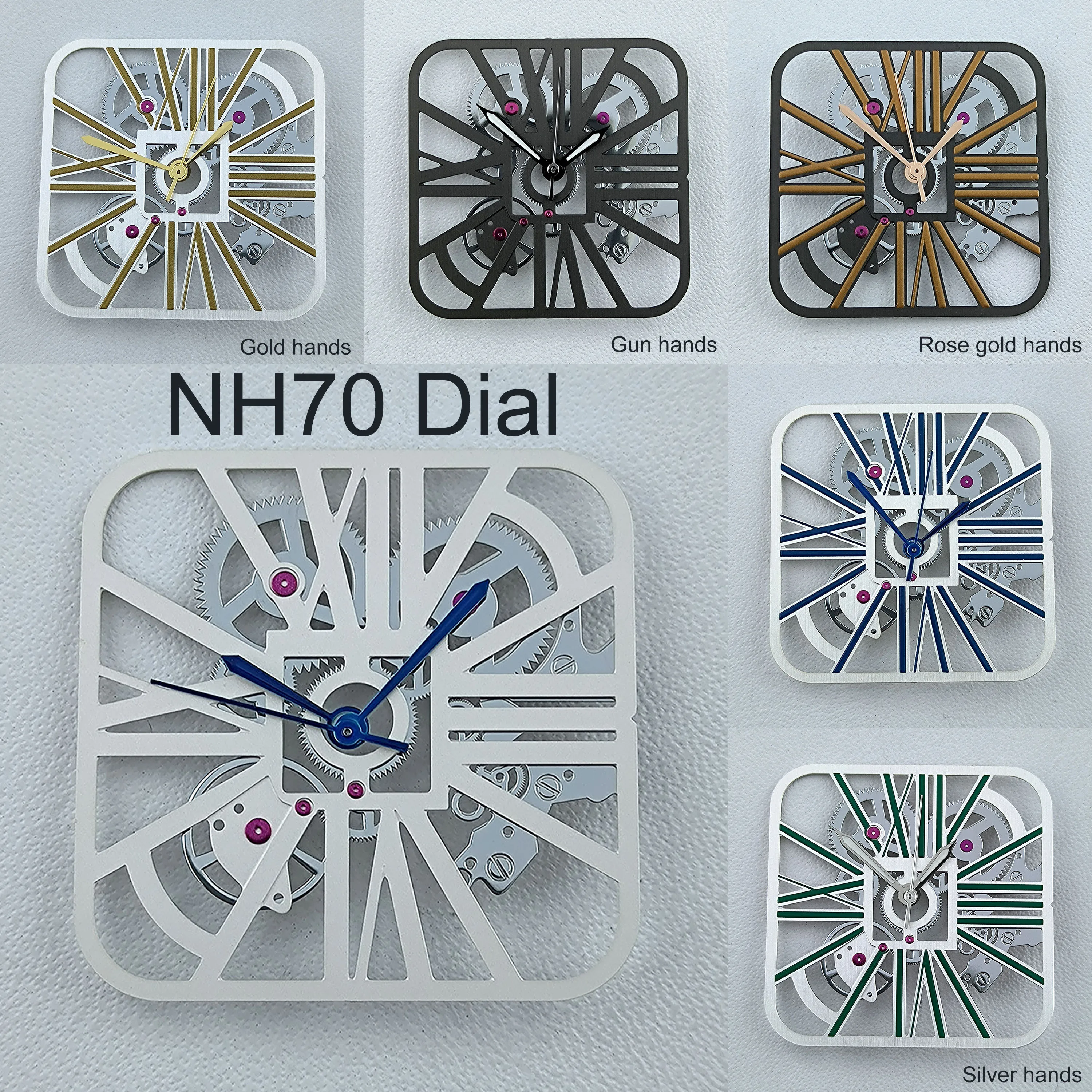 

NH70 Dial Square Dial Hollowed out Dial Roma Numeral Dial 27mm No logo fit NH70 movement Repair tools