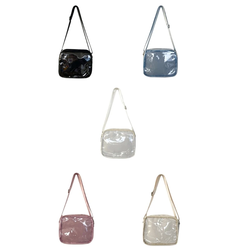 Bolso hombro para estudiante colegiala, bolso cruzado transparente estilo japonés