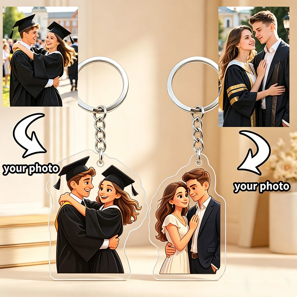 Custom Couple Photo Cartoon Animation Acrylic Style Keychain Personality Keychain Family Picture Gift Creativity Custom Keychain