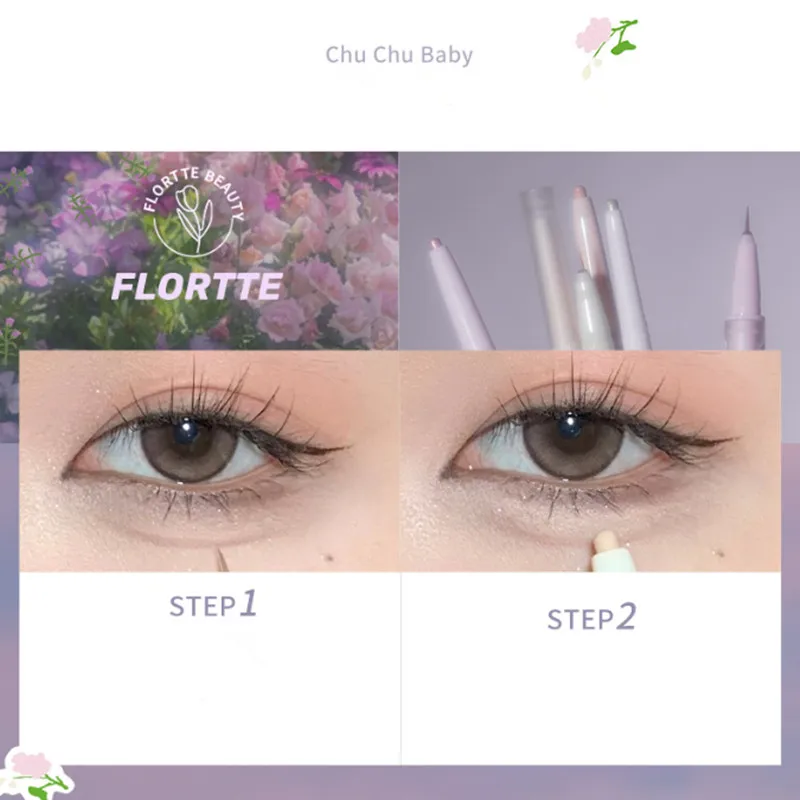 FLORTTE Double Head Eyeshadow Eyeliner Silkworm Stick Matte Pearl Glitter Eye Shadow Liner Pencil Highlighter Pen Eyes Makeup