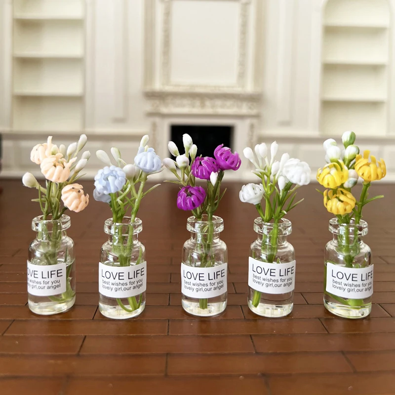 1Pc 1:12 Dollhouse Miniature Vase Flower Arrangement Bottle Hydroponic Plants Home Garden Decor Doll House Accessories