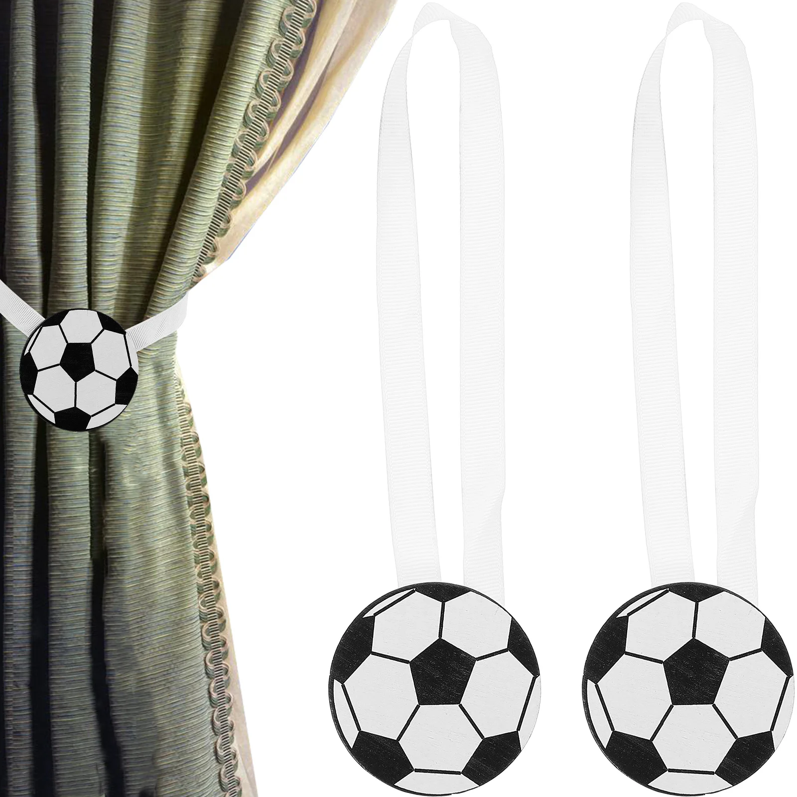 

2 Pcs Cartoon Curtain Buckle Creative Clasp Magnetic Football Tiebacks Straps Holders Window Holdbacks Lace up Decorative