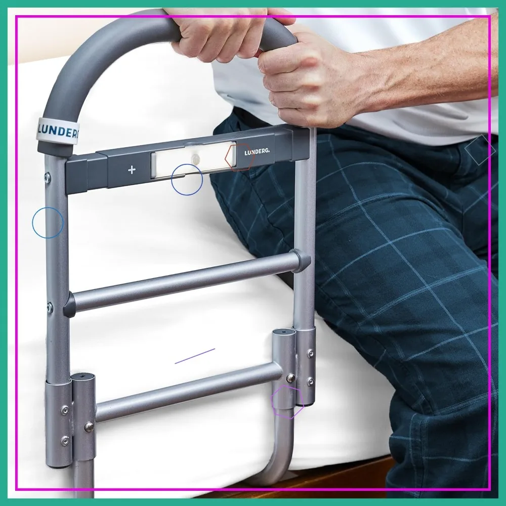Bed Assist Rail with Motion-Activated Light & Non-Slip Grip - Easy Install for Elderly Safety & Post-Surgery Support