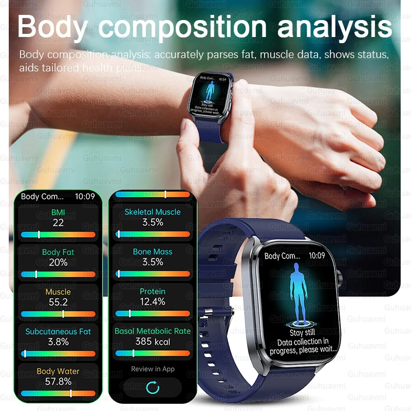 2025New AI-GPT ECG Smartwatch دقيق حمض اليوريك الدهون في الدم ضغط الجسم تحليل ساعة ذكية الرجال BT دعوة مصباح ليد جيب ساعة