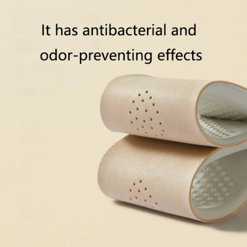 Elastic Sweat-Wicking Latex Insoles Soft Cowhide Shock-Absorbing Breathable Shoe Pads for Men Women Comfort Arch Support Durable