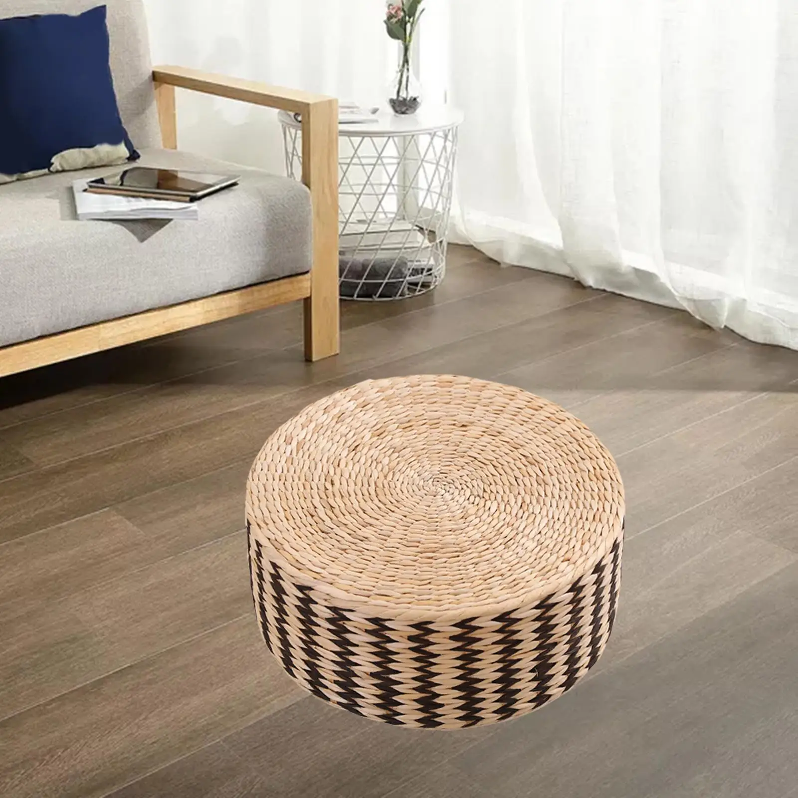 Round Japanese Style Thicken Floor Cushion Woven Straw Handcrafted Rattan Yoga Cushion Comfortable Living Room Decor