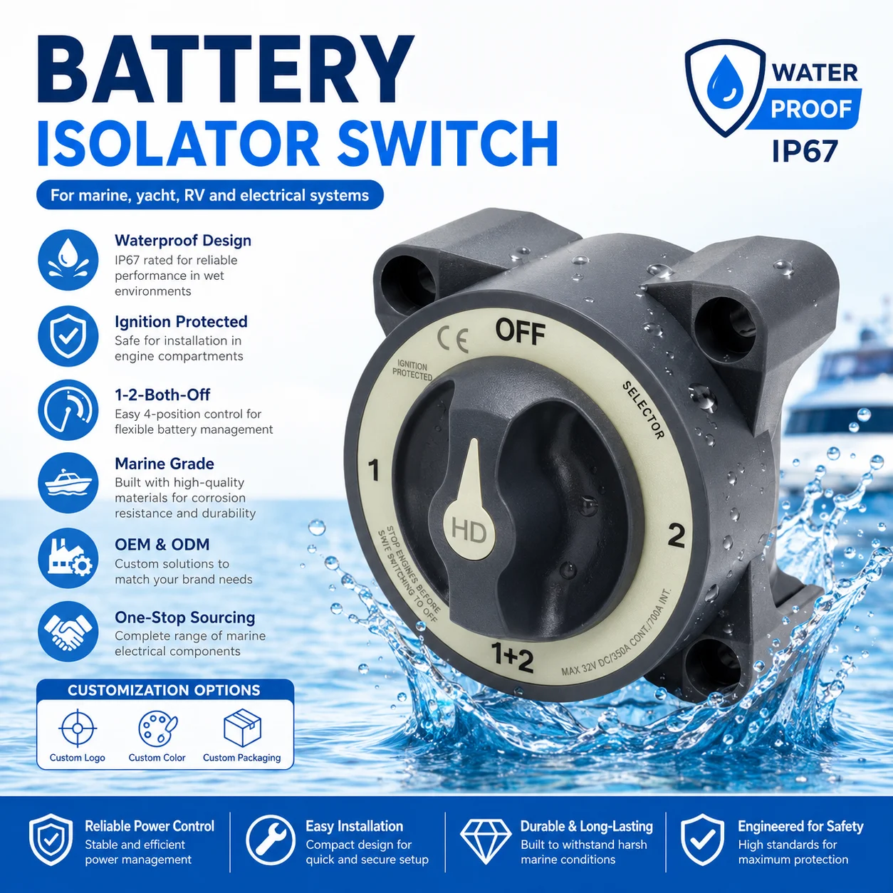 3000 3001 3002 3003 11003 heavy-duty 32V 400A HD gray 2-position 3-pole battery disconnect switch for marine car boats