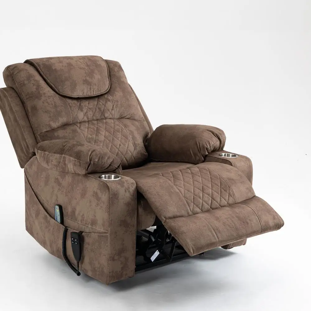 كرسي كرسي رفع كهربائي كبير الحجم لكبار السن طويل القامة تدليك مخملي ساخن سعة 400 رطل مسطح 180 درجة #2